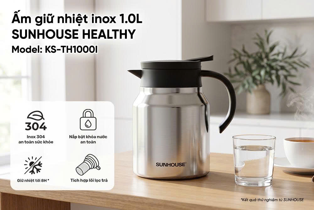 Ấm giữ nhiệt inox 1.0L SUNHOUSE Healthy KS-TH1000I