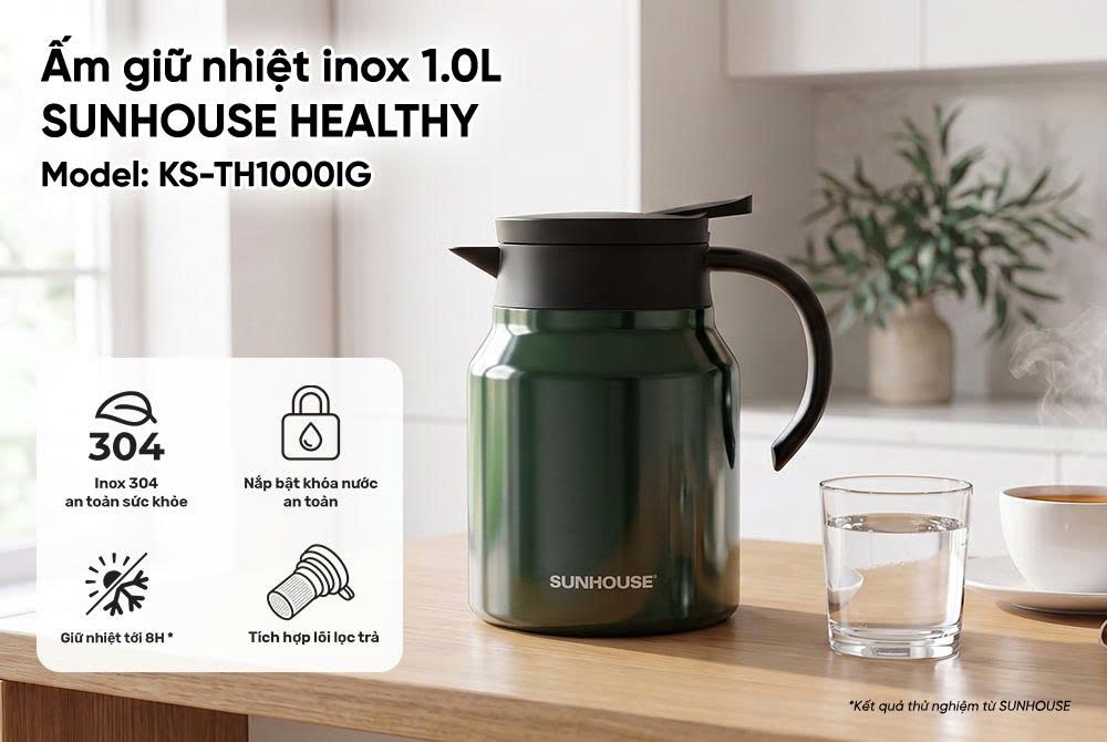 Ấm giữ nhiệt inox 1.0L SUNHOUSE Healthy KS-TH1000IG