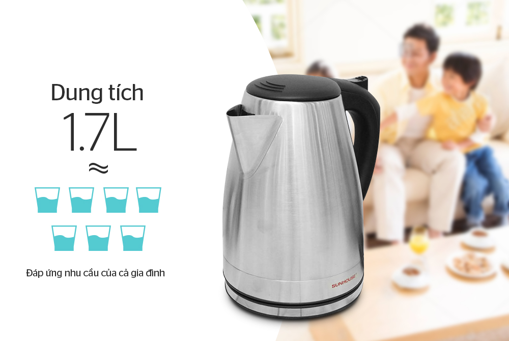 Ấm siêu tốc inox 1.7L SUNHOUSE SHD1370
