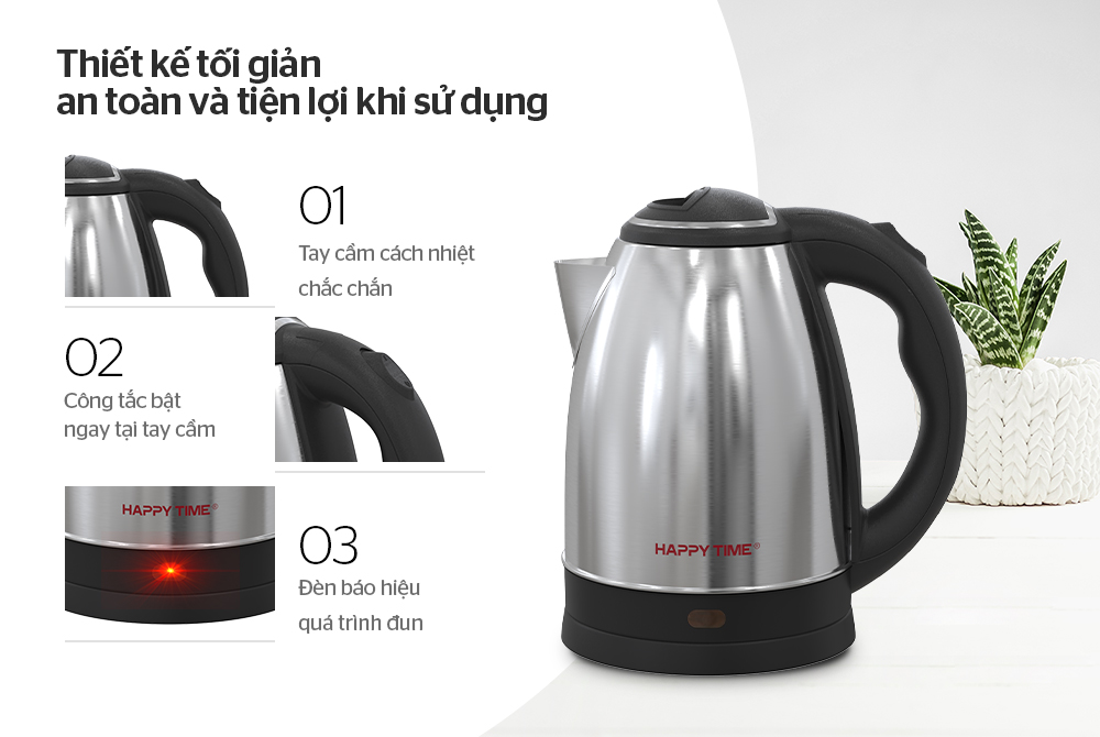 Ấm siêu tốc inox 1.8L HAPPY TIME HTD1021