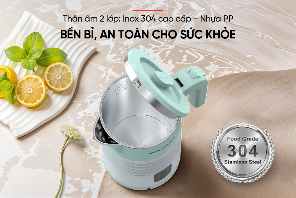 Ấm siêu tốc inox 2 lớp 1.8L SUNHOUSE SHD1357