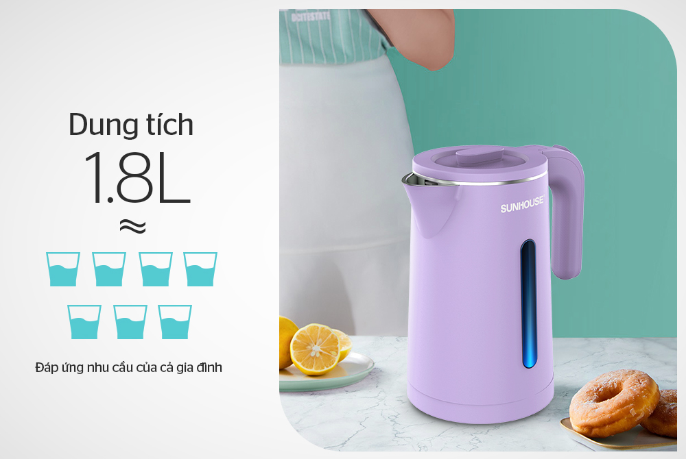 Ấm siêu tốc inox 2 lớp 1.8L SUNHOUSE SHD1368KB