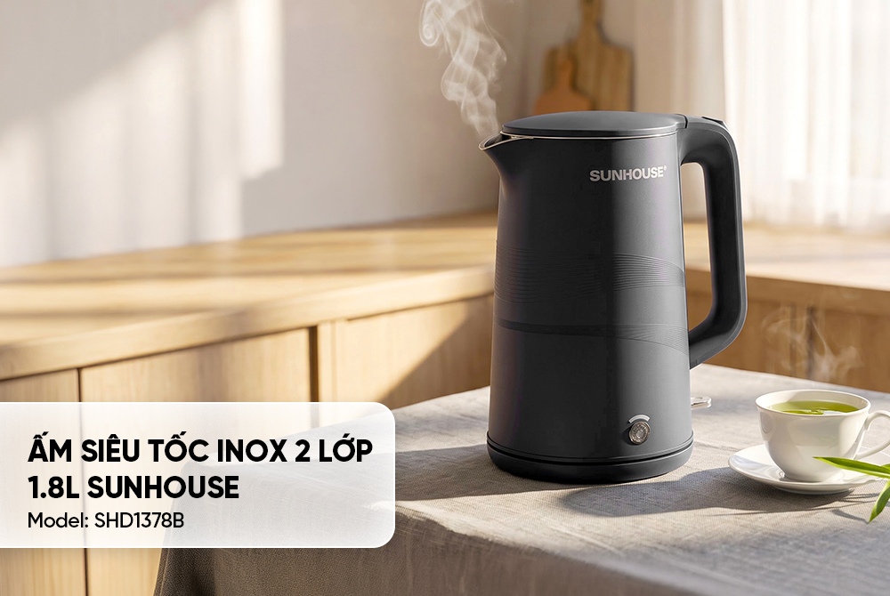 Ấm siêu tốc Inox 2 lớp 1.8L SUNHOUSE SHD1378B