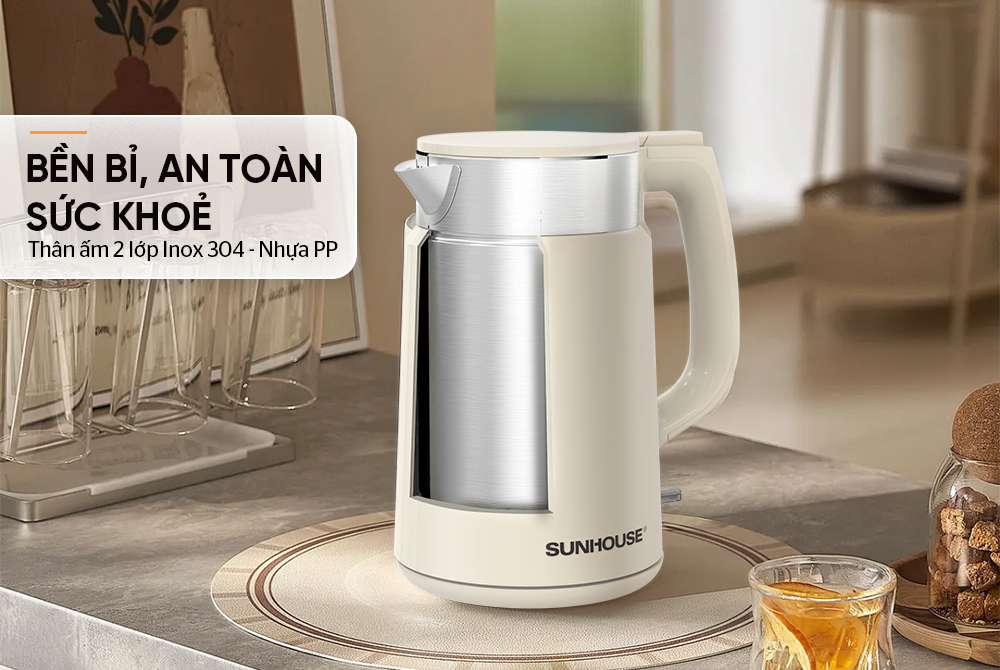Ấm siêu tốc inox 2 lớp 2L SUNHOUSE SHD1387