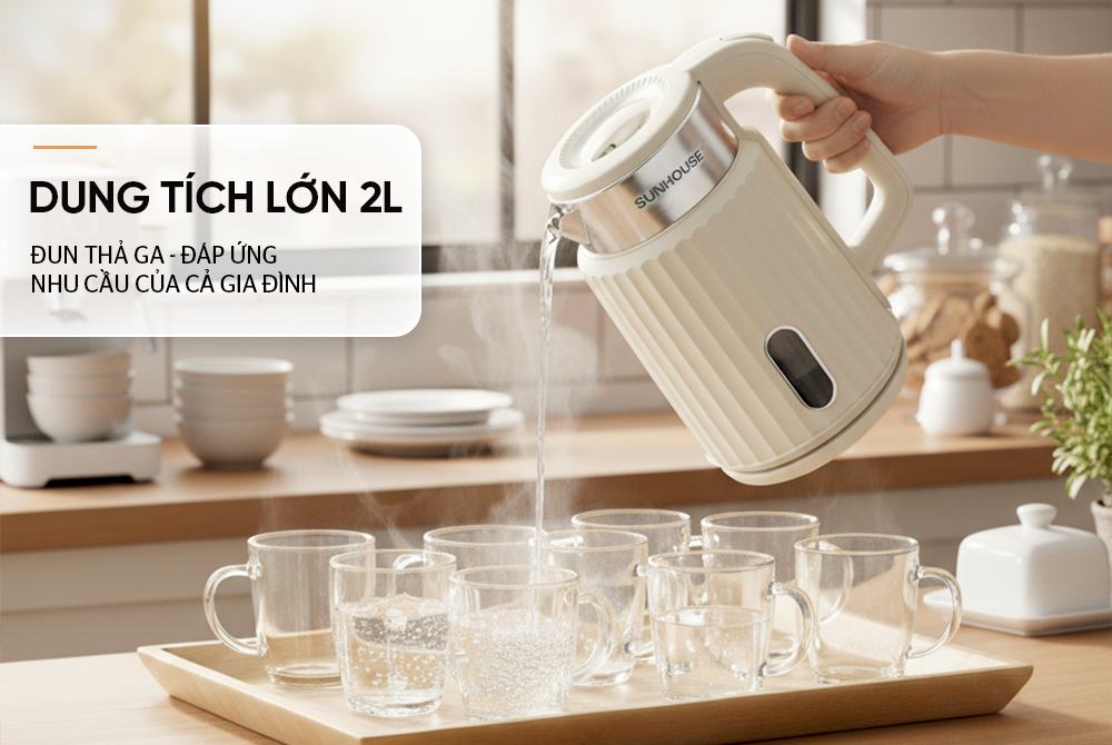 Ấm siêu tốc inox 2 lớp 2L SUNHOUSE SHD1393