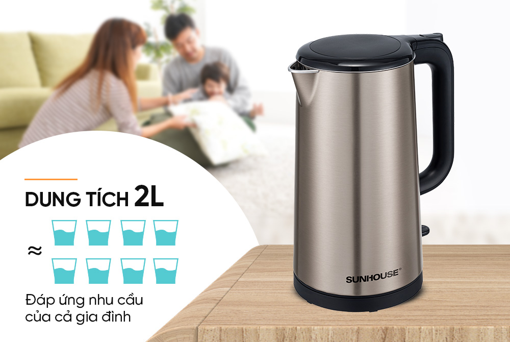 Ấm siêu tốc inox 2 lớp 2L SUNHOUSE SHD1396