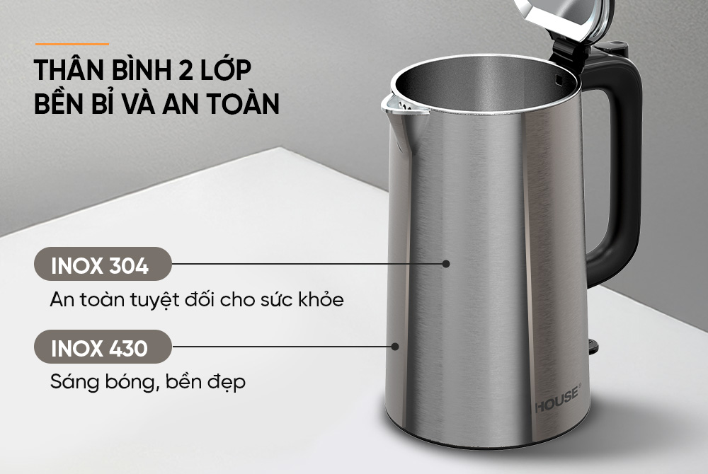 Ấm siêu tốc inox 2 lớp 2L SUNHOUSE SHD1396
