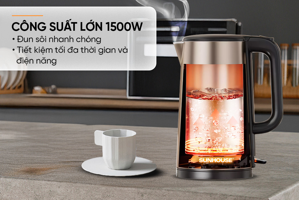 Ấm siêu tốc inox 2 lớp 2L SUNHOUSE SHD1396