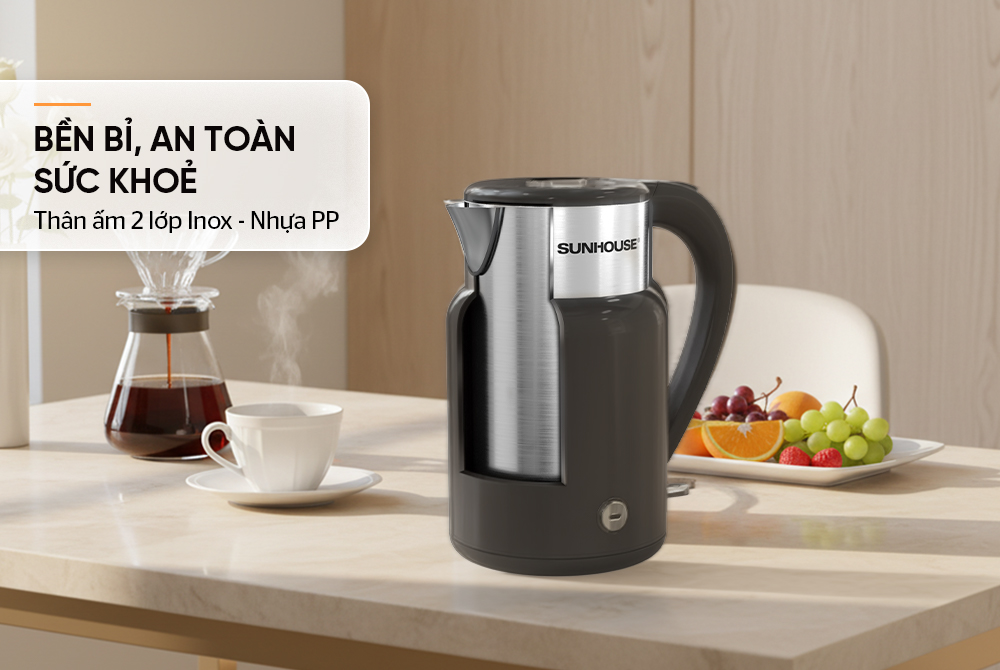 Ấm siêu tốc inox 2 lớp 2L SUNHOUSE SHD1397