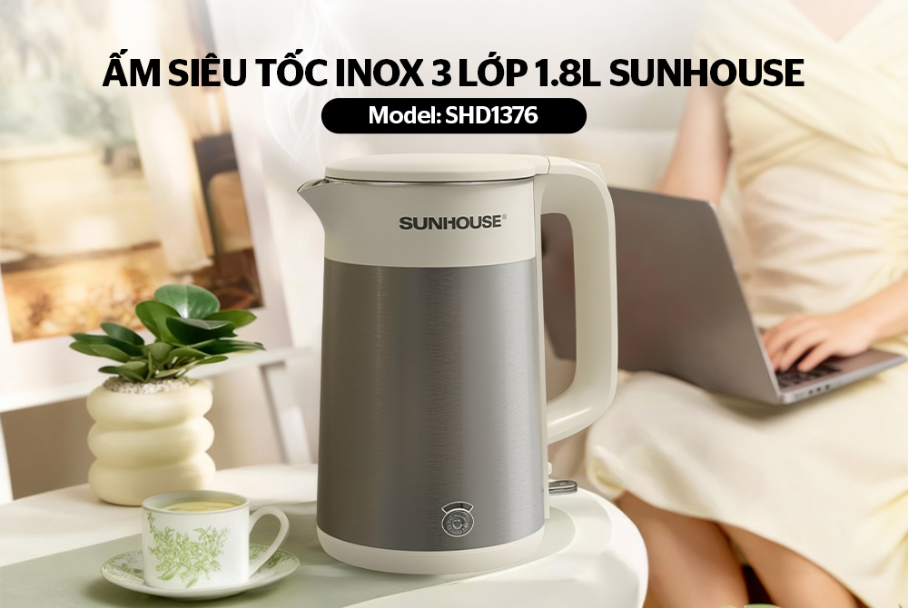 Ấm siêu tốc inox 3 lớp 1.8L SUNHOUSE SHD1376