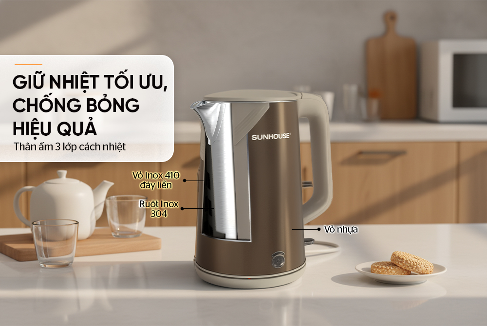 Ấm siêu tốc inox 3 lớp 1.8L SUNHOUSE SHD1377