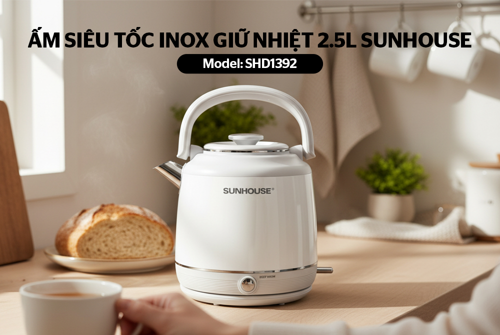 Ấm siêu tốc inox giữ nhiệt 2.5L SUNHOUSE SHD1392