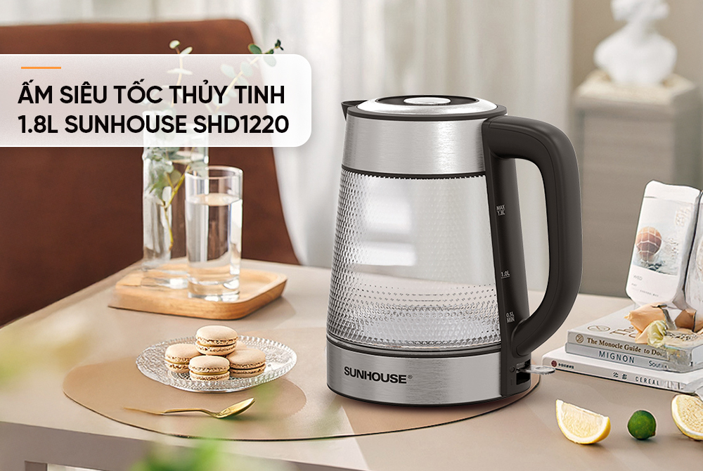 Ấm siêu tốc thủy tinh 1.8L SUNHOUSE SHD1220
