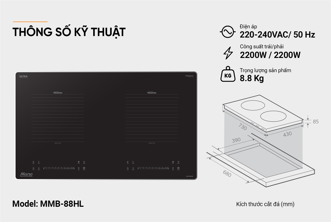 Bếp đôi điện từ SUNHOUSE MAMA MMB-88HL