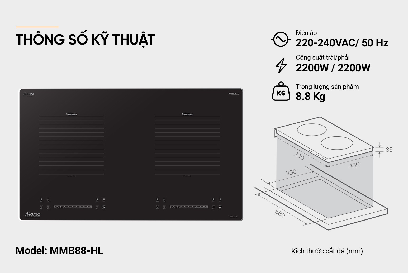 Bếp đôi điện từ SUNHOUSE MAMA MMB-88HL