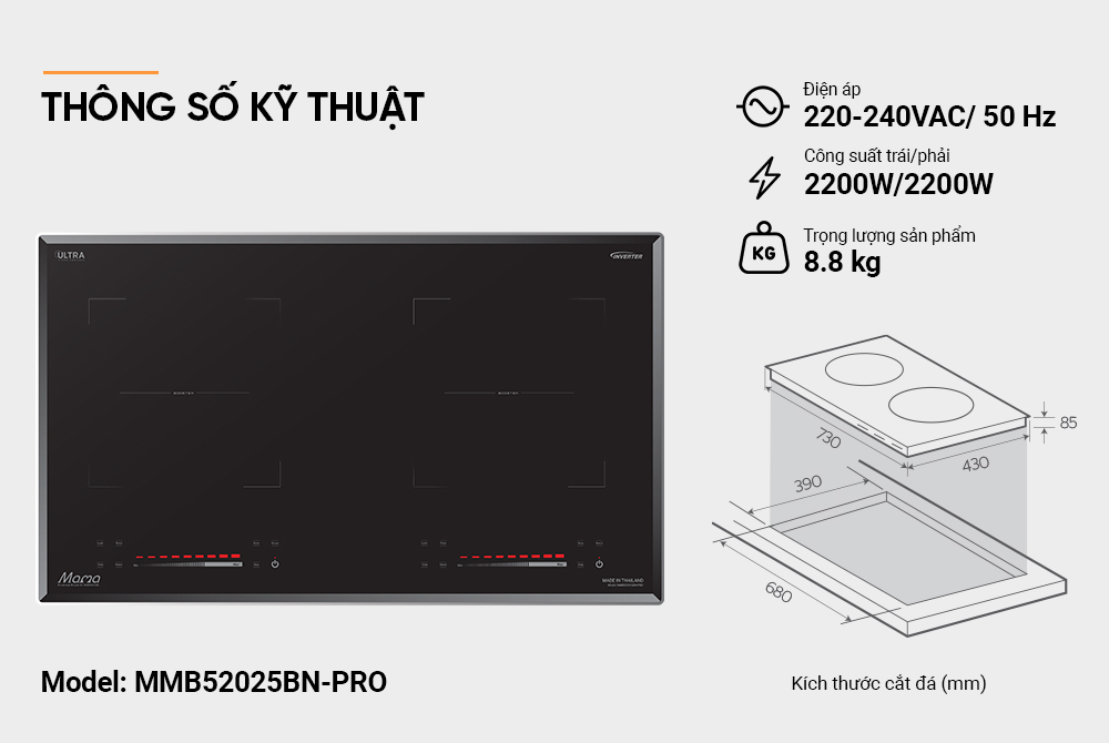Bếp đôi điện từ SUNHOUSE Mama MMB52025BN-PRO
