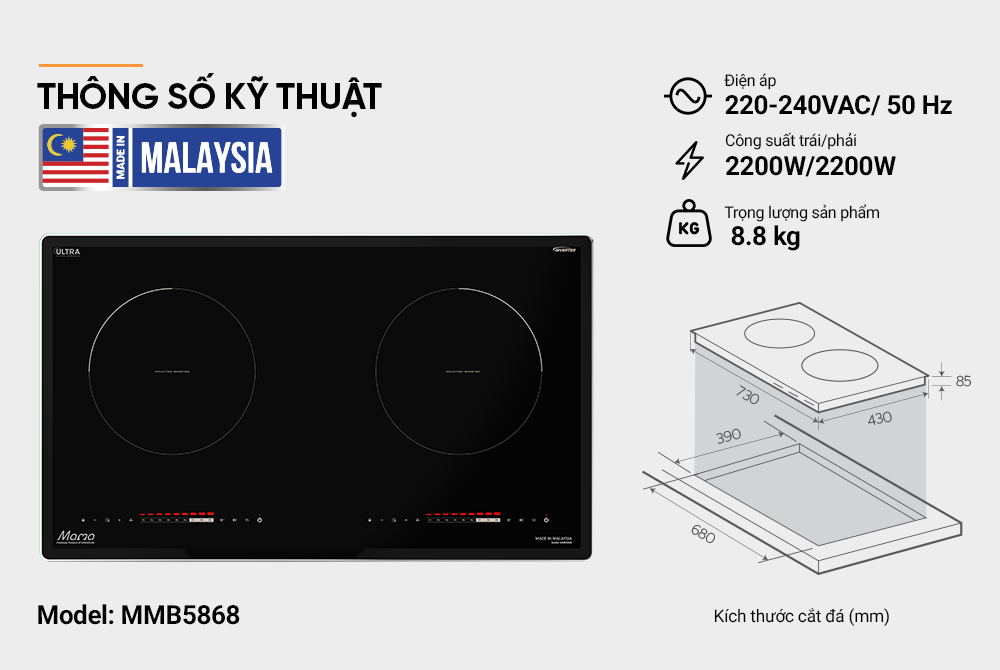 Bếp đôi điện từ SUNHOUSE MAMA MMB5868