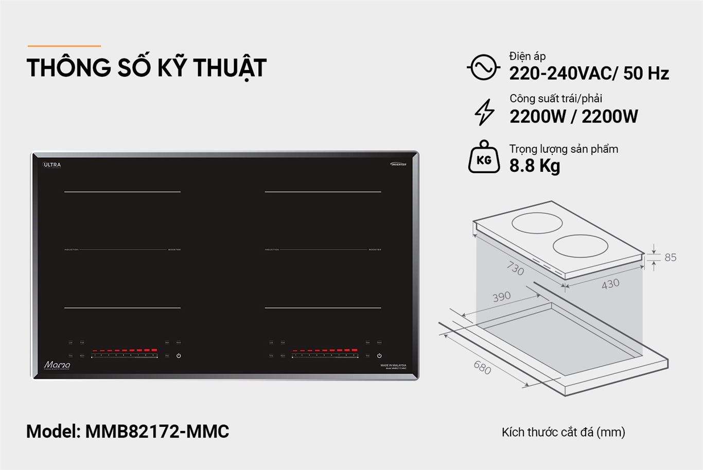 Bếp đôi điện từ SUNHOUSE Mama MMB82172-MMC