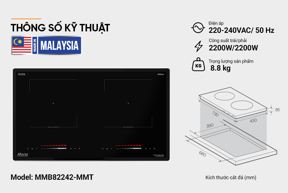 Bếp đôi điện từ SUNHOUSE Mama MMB82242-MMT