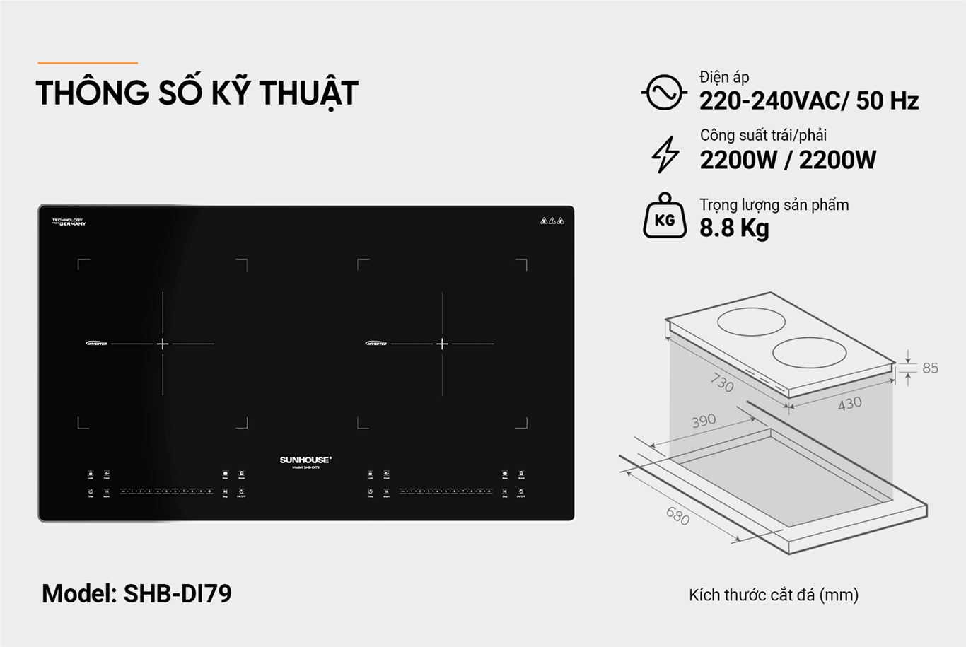 Bếp đôi điện từ SUNHOUSE SHB-DI79