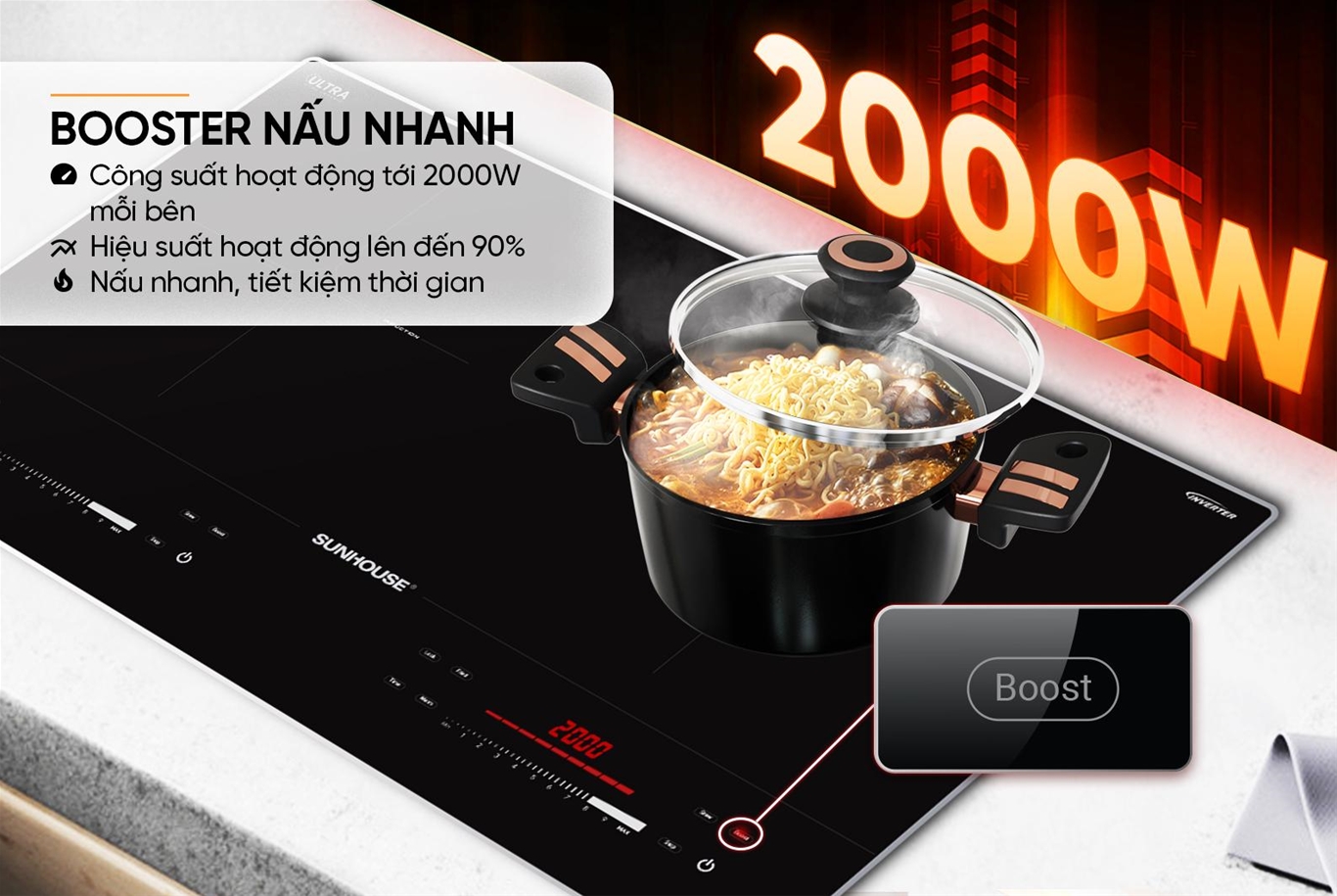 Bếp đôi điện từ SUNHOUSE SHB5- CB.QD05