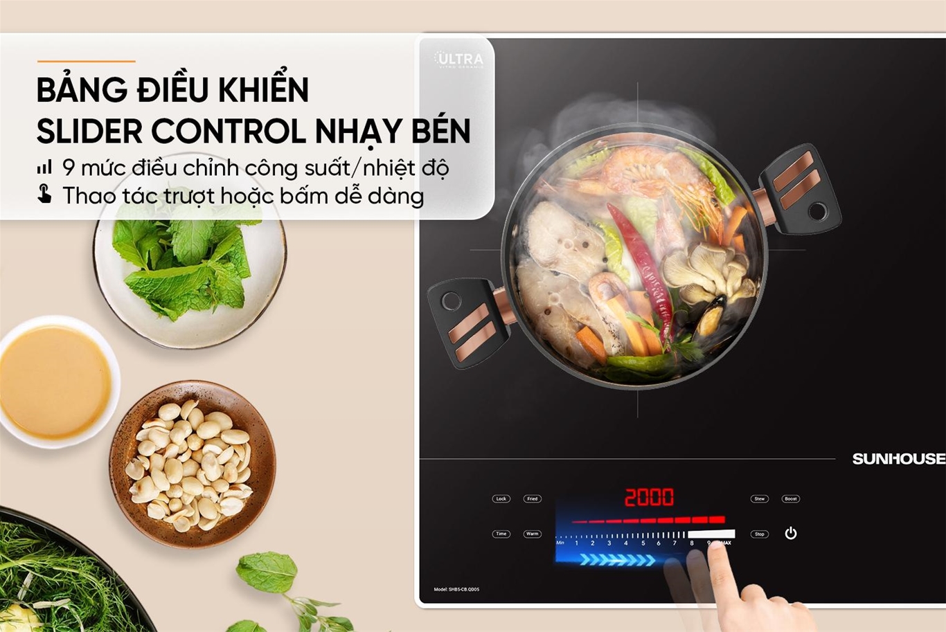Bếp đôi điện từ SUNHOUSE SHB5- CB.QD05