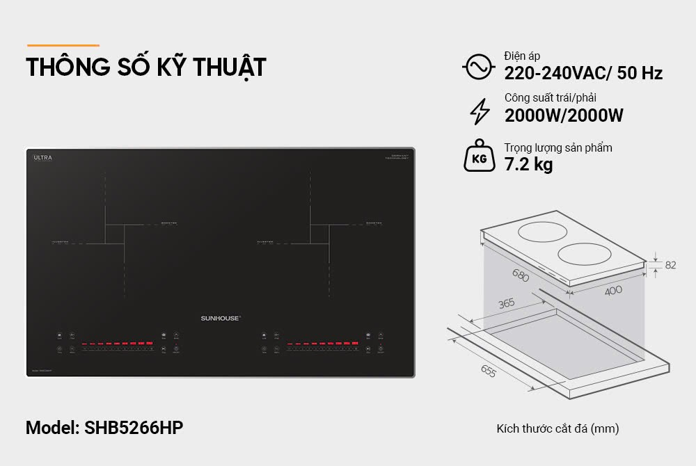 Bếp đôi điện từ SUNHOUSE SHB5266HP