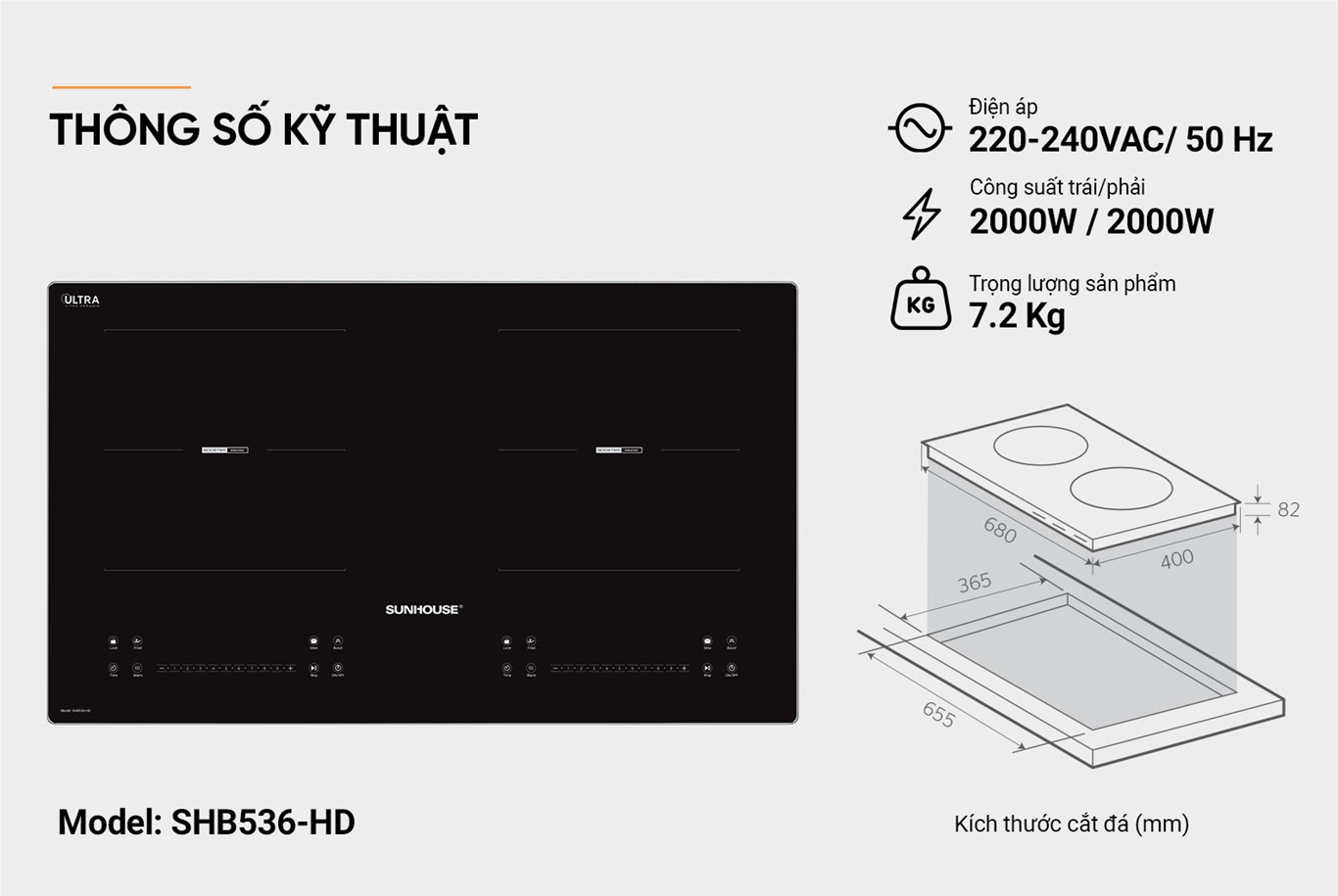 Bếp đôi điện từ SUNHOUSE SHB536-HD