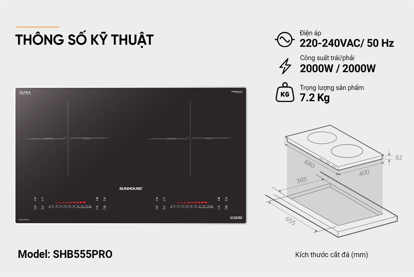 Bếp đôi điện từ SUNHOUSE SHB555PRO