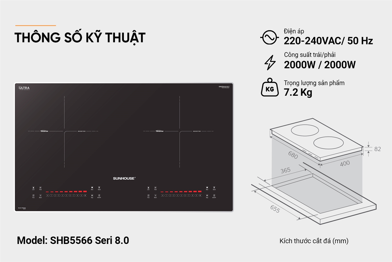 Bếp đôi điện từ SUNHOUSE SHB5566 SERI 8.0