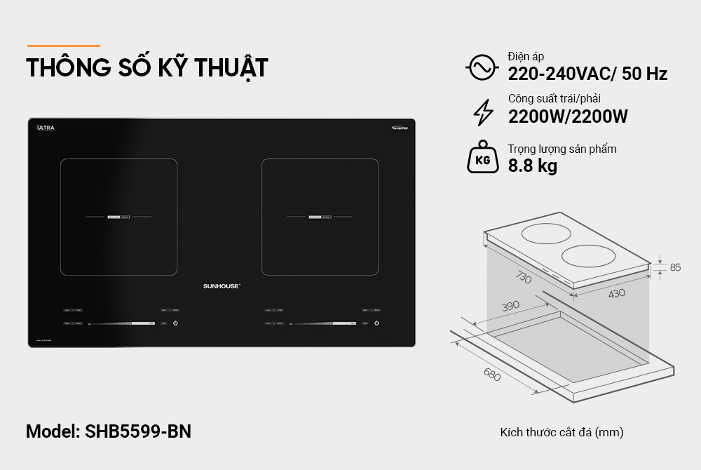 Bếp đôi điện từ SUNHOUSE SHB5599BN