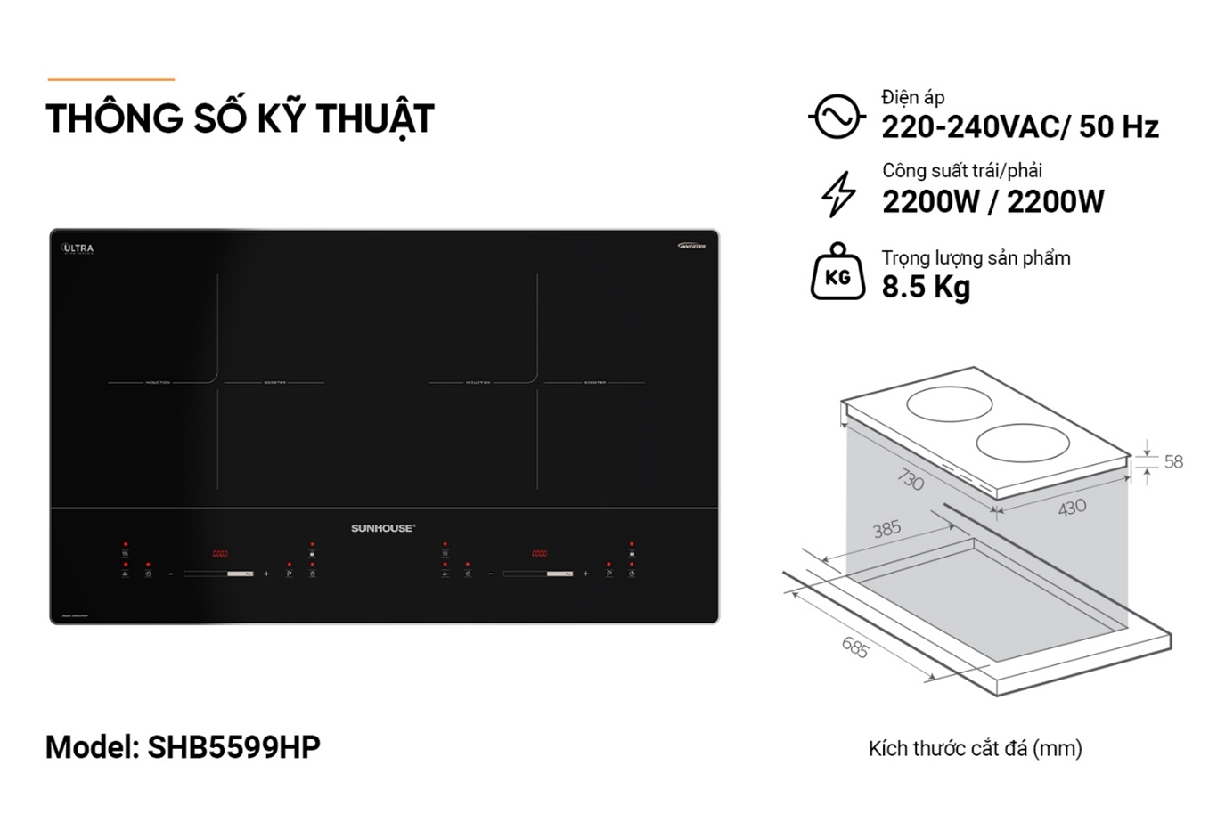 Bếp đôi điện từ SUNHOUSE SHB5599HP