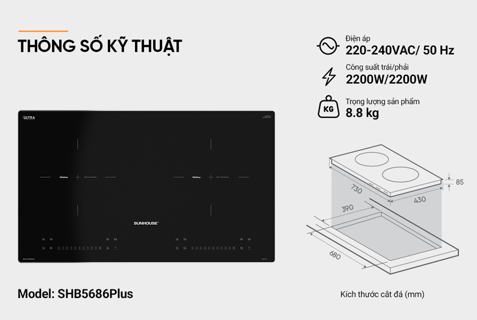 Bếp đôi điện từ SUNHOUSE SHB5686PLUS
