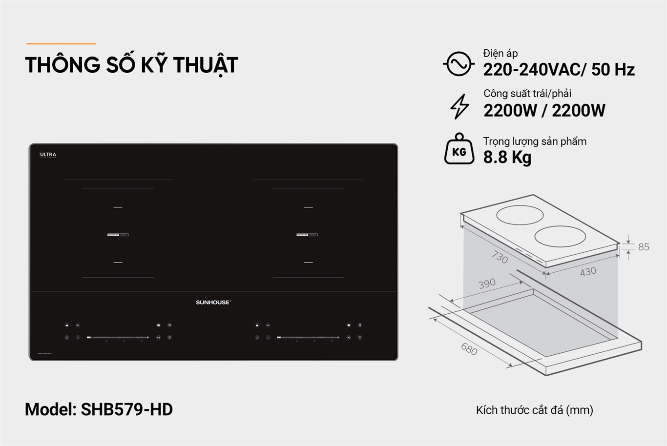 Bếp đôi điện từ SUNHOUSE SHB579-HD