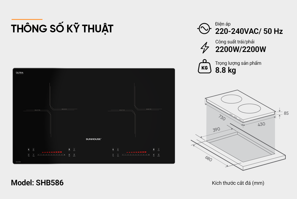 Bếp đôi điện từ SUNHOUSE SHB586