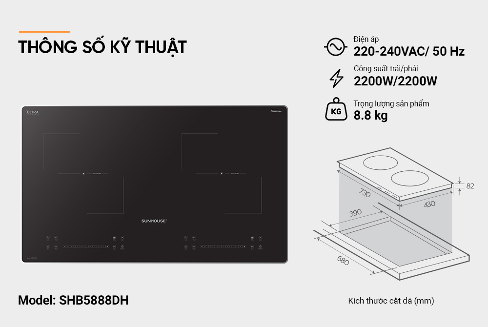 Bếp đôi điện từ SUNHOUSE SHB5888DH
