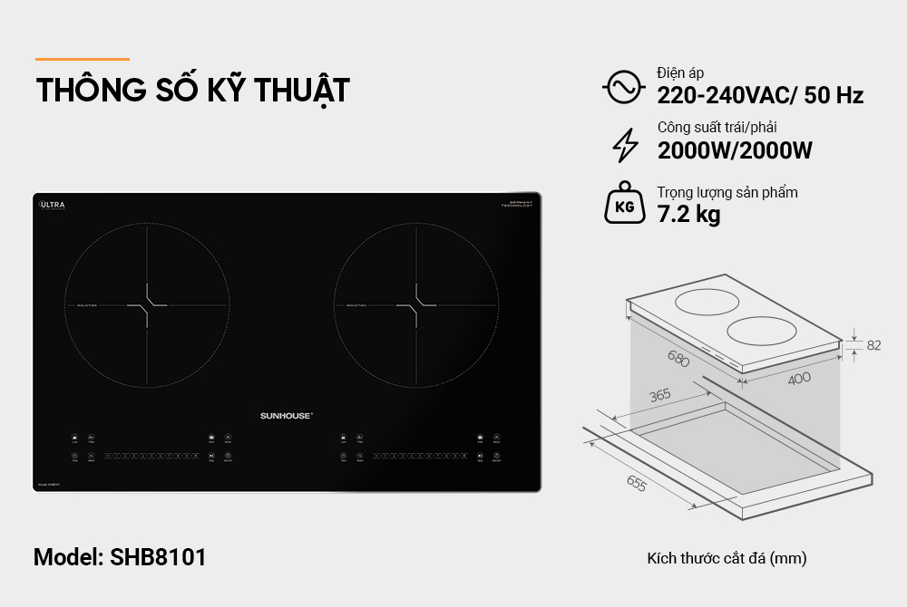 Bếp đôi điện từ SUNHOUSE SHB8101