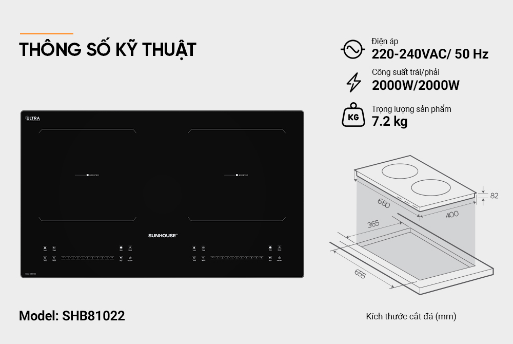 Bếp đôi điện từ SUNHOUSE SHB81022