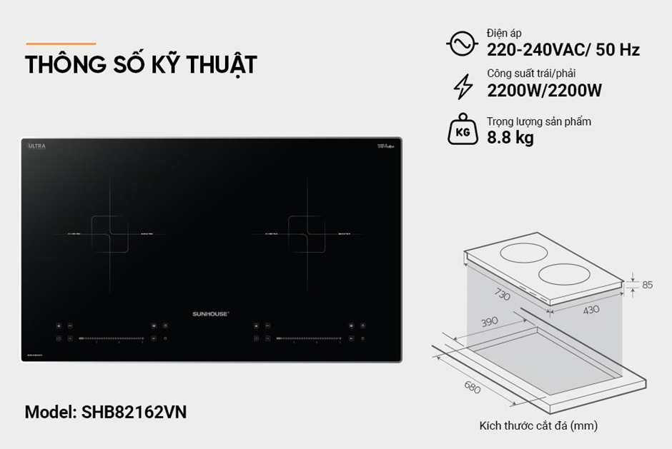 Bếp đôi điện từ SUNHOUSE SHB82162VN