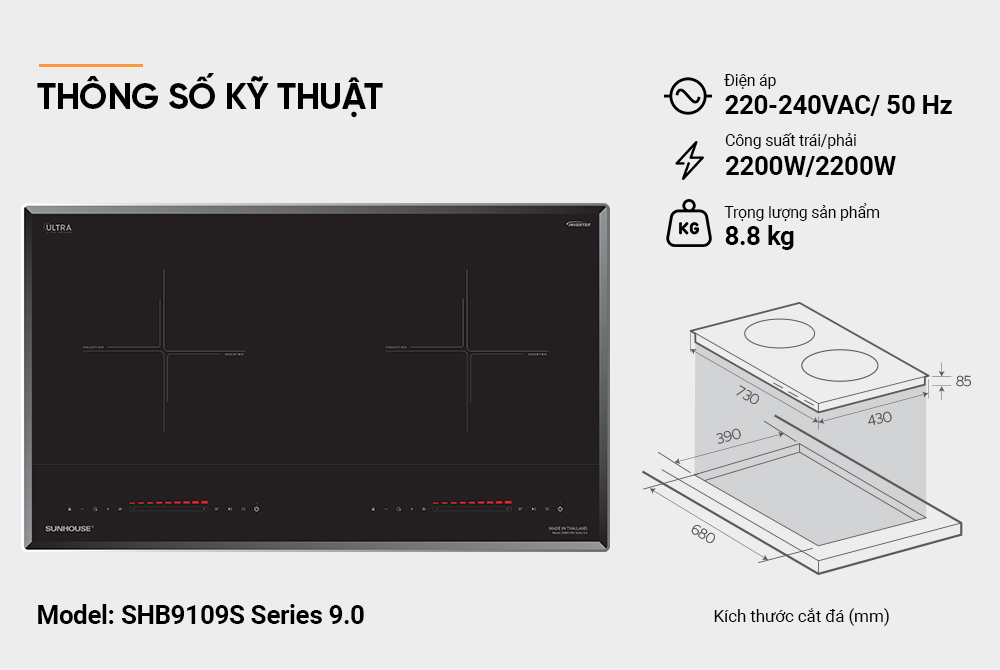 Bếp đôi điện từ SUNHOUSE SHB9109S SERIES 9.0