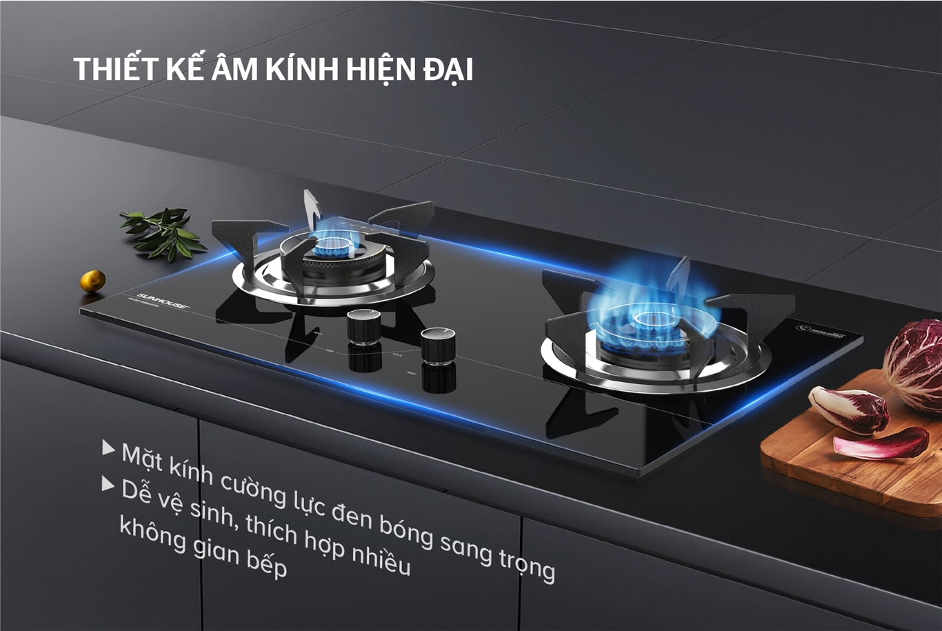 Bếp gas âm kính SUNHOUSE SHB62030