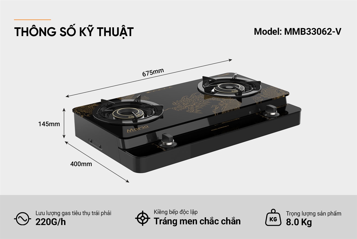 Bếp gas dương kính SUNHOUSE MAMA MMB33062-V