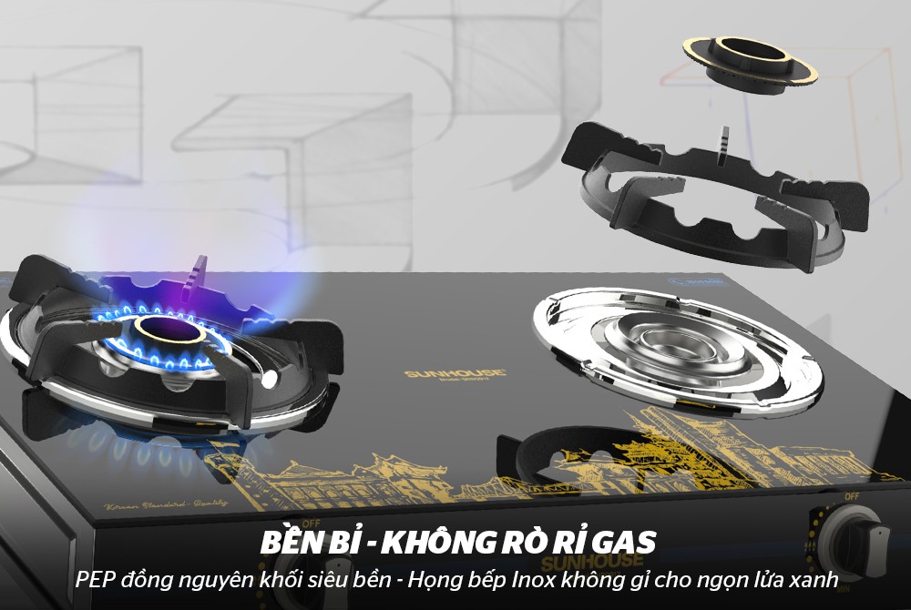 Bếp gas dương kính SUNHOUSE SHB0912