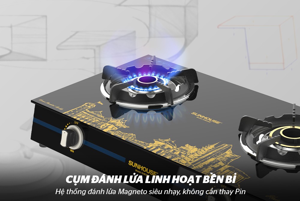 Bếp gas dương kính SUNHOUSE SHB0912