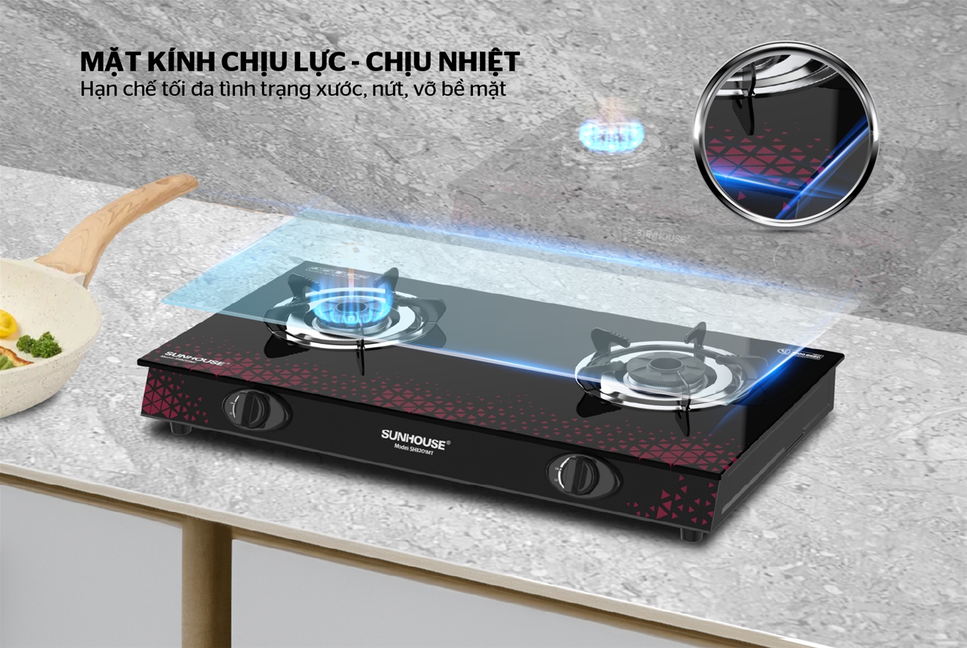 Bếp gas dương kính SUNHOUSE SHB201