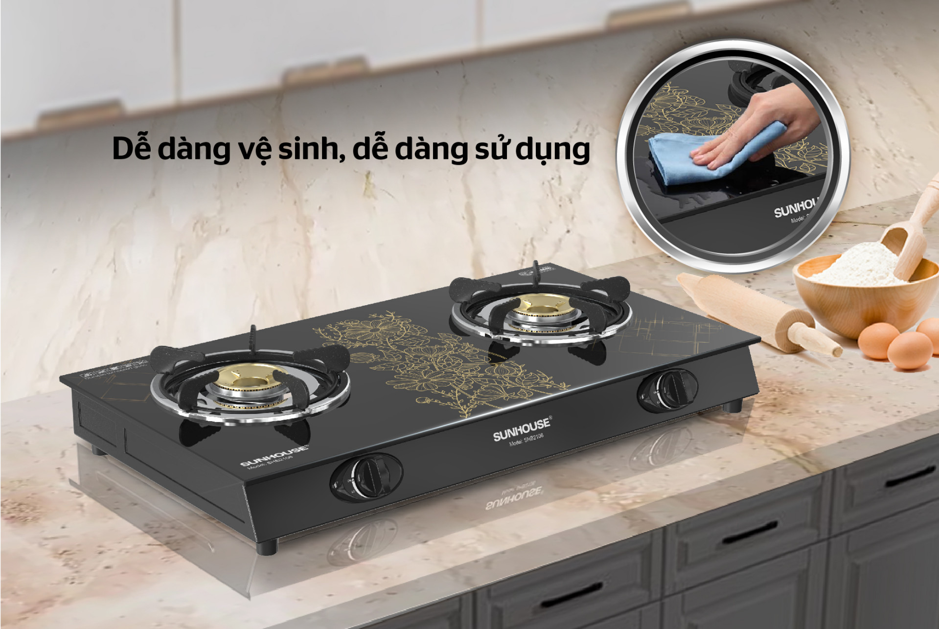 Bếp gas dương kính SUNHOUSE SHB2106