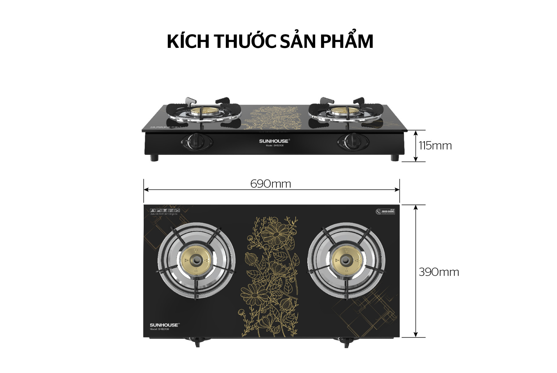Bếp gas dương kính SUNHOUSE SHB2106