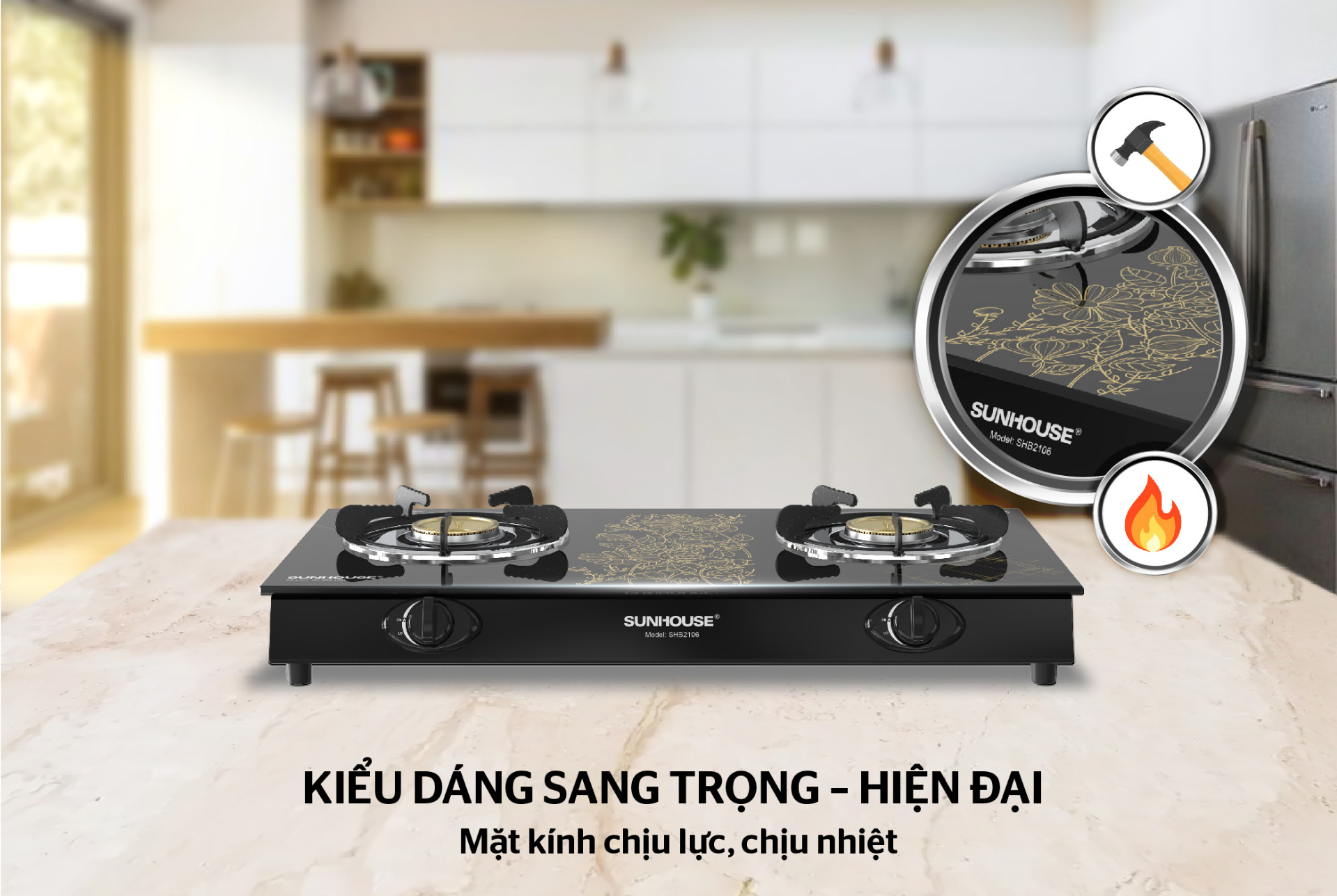 Bếp gas dương kính SUNHOUSE SHB2106
