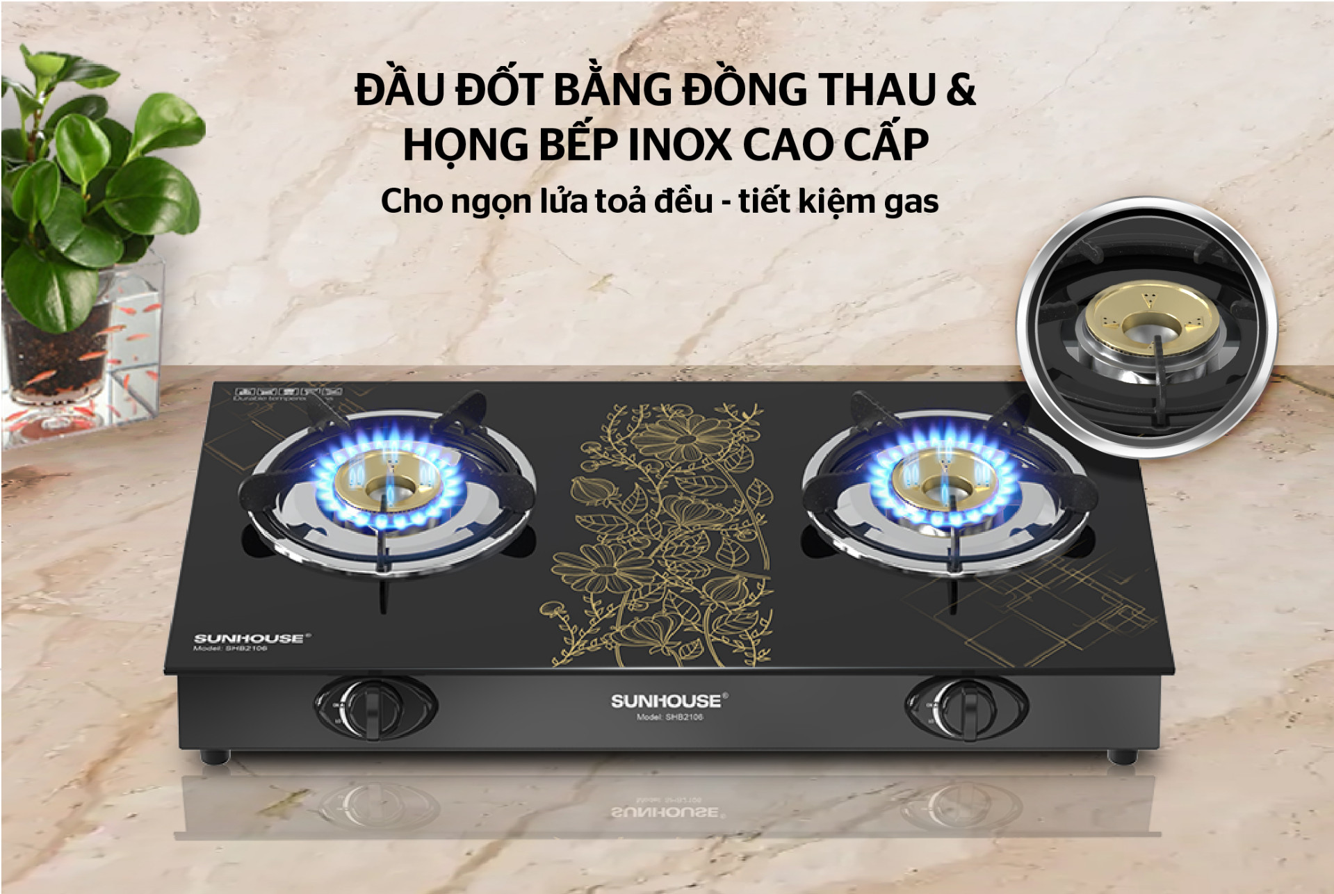 Bếp gas dương kính SUNHOUSE SHB2106