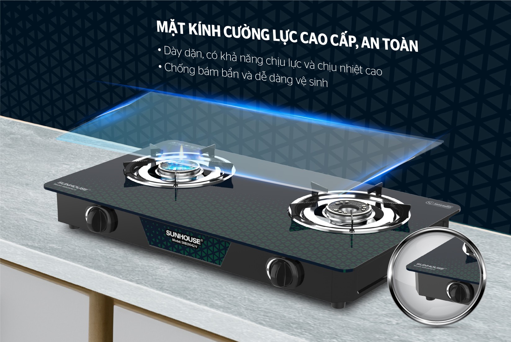 Bếp gas dương kính SUNHOUSE SHB31042-V